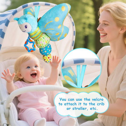 Baby Toys 0-6 Months,Infant Musical Sensory Stuffed Animal with Squeaker,Rattle,Crinkle Wings,Teether & Hanging Ring,Tummy Time Toy for Newborn 0-3-6-12 Months Boys & Girls Gift,Butterfly,Blue