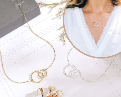 HOPE LOVE SHINE New Mom Necklace – Pregnancy Gift for Expecting Mom, First Time Mom Jewelry – Sterling Silver/Gold Double Circle Pendant with Gift Box
