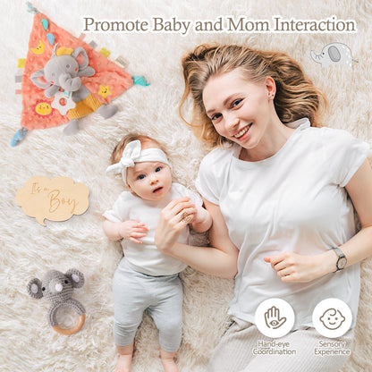 Bopoobo Baby Shower Gifts for Boys - New Born Gifts, Unique Essentials: Onesie, Blanket, Rattle, Lovey, Socks, Decision Coins, Milestone