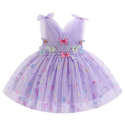 IDOPIP Toddler Baby Girls Shiny Butterfly Tutu Dress Princess Birthday Party Pageant Flower Girl Wedding V-Backless Dresses