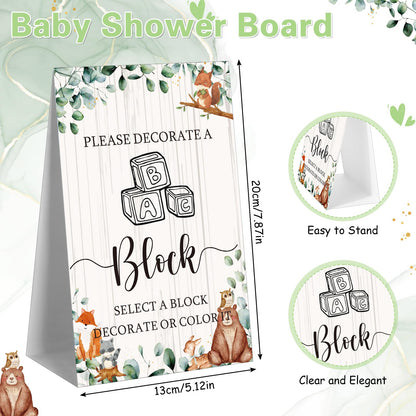 Marsui 136 Pcs Baby Shower Blocks to Decorate Game Kit Includes 98 Wooden Blocks, 36 Markers, 1 Game Sign, 1 Storage Box for Baby Shower Gender Reveal Activity Party Decorations(Pink Elephant)