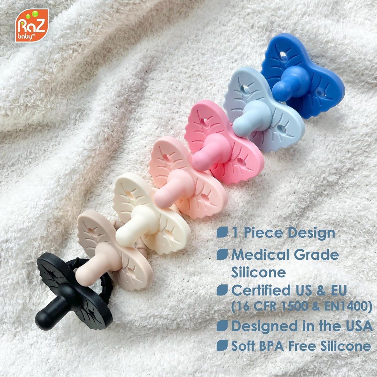 RaZbaby RaZzies Pacifier 3-Pack for Newborns &Infants 0m+ - Natural Nipple Shaped BPA Free Medical Grade Silicone - Nose Contoured Design - Lightweight, & Durable 1 Piece Design (Variety, 3-Pack)
