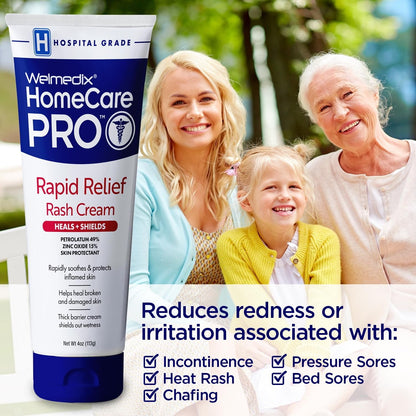 Rapid Relief Diaper Rash Cream with Zinc Oxide, Hospital Grade Barrier Cream for Adults, and Babies with Fragile or Sensitive Skin (4oz Tube, Pack of 3)