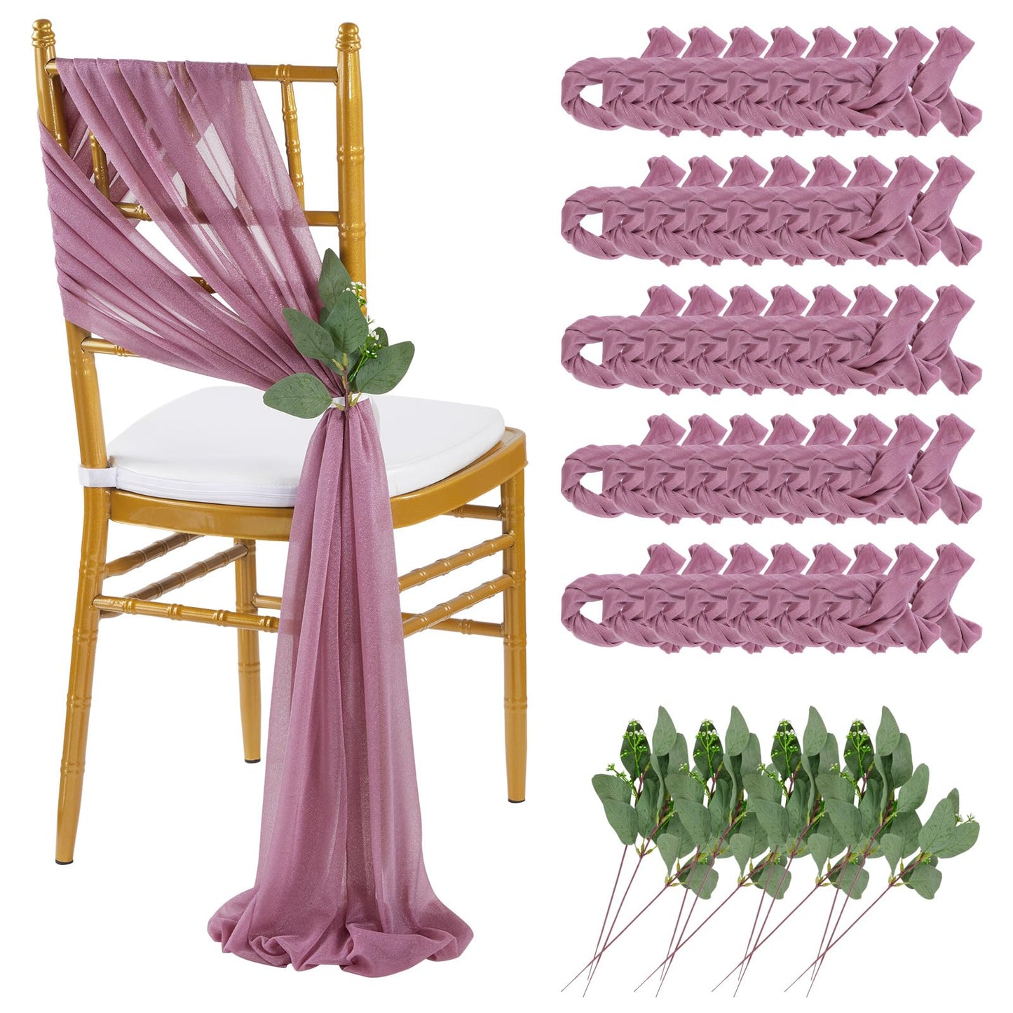 QueenDream Light Blue Sashes Chair Aisle Decorations: 24 Pack Baby Shower Chair Cover 8FT Long Tulle Draping Fabric Wedding Reception Church