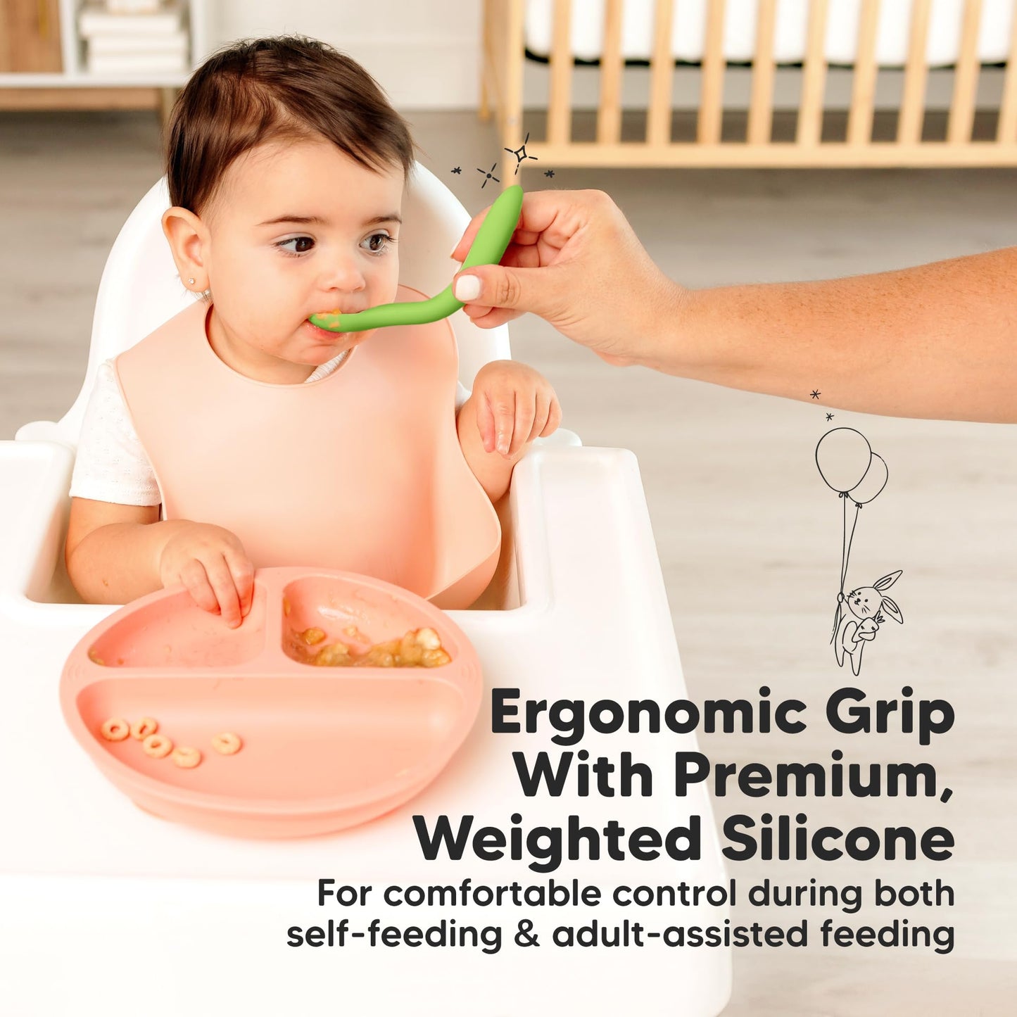 KeaBabies Silicone Baby Spoons, Self Feeding 6-12 months - 3-Pack Baby Weaning Eating Utensils, Toddler First Food Training Spoon, Infant, Kids Feeding Supplies Essential Set, Dishwasher-safe (Slate)