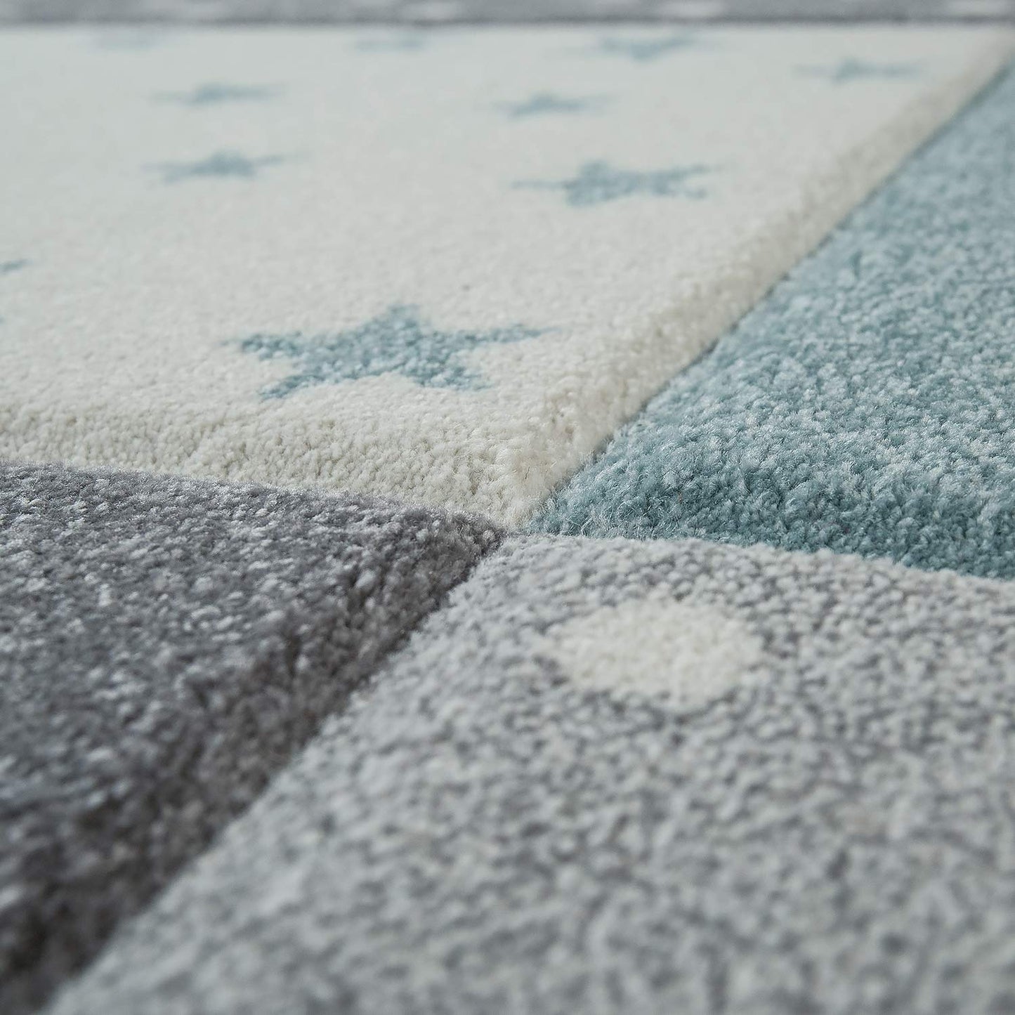 Paco Home Kids Rug for Nursery Checkered with Dots & Stars in Blue White Grey, Size: 3'11" Round