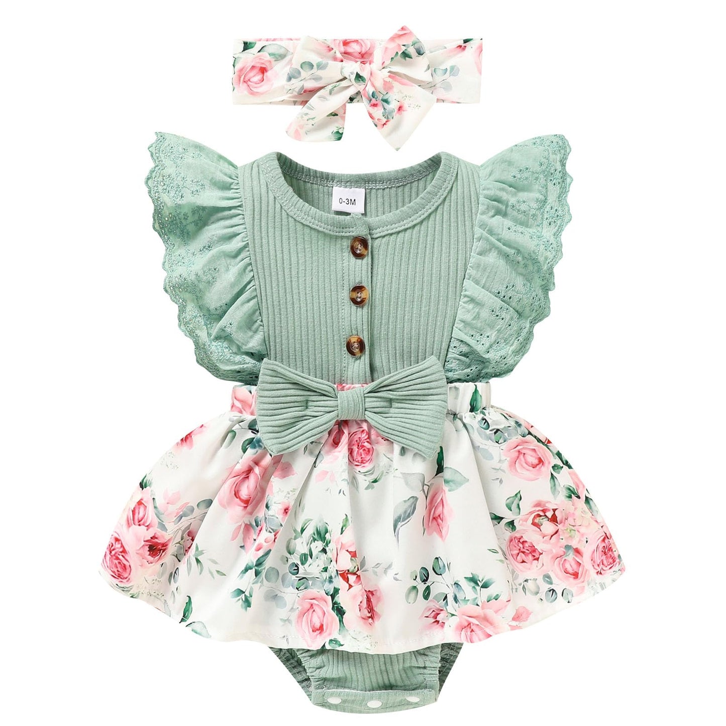 Sinhoon Baby Girl Clothes Newborn Ruffled Sleeveless Romper Floral Dreesy Bodysuit Heaedband 3pcs Baby Girl Summer Clothes