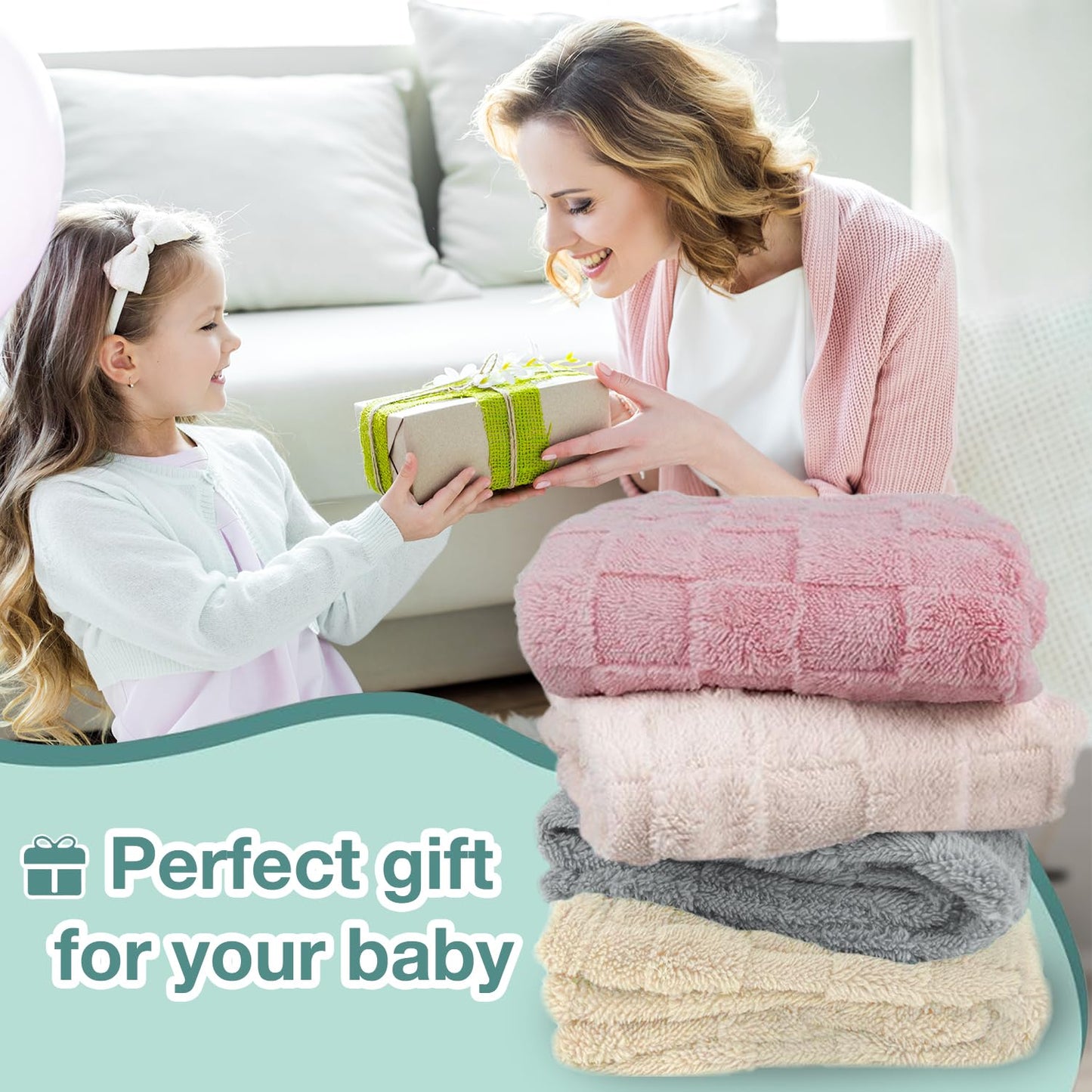 HOMRITAR 3D Gingham Fleece Baby Blanket for Girls Boys Chessboard Grid Warmer Comfort Reversible Shaggy Cozy Decor for Home Bed Blanket for Toddlers 30 x 40 Inches Cream