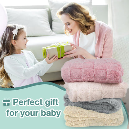 HOMRITAR 3D Gingham Fleece Baby Blanket for Girls Boys Chessboard Grid Warmer Comfort Reversible Shaggy Cozy Decor for Home Bed Blanket for Toddlers 30 x 40 Inches Cream