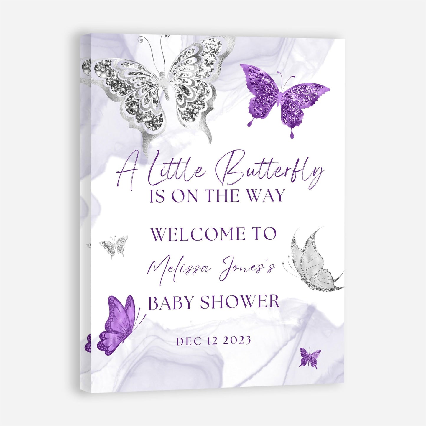 Personalized A Little Snowflake Is On The Way Welcome Sign, Pink, Girl, Winter Baby Shower Canvas