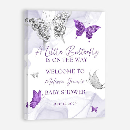 Personalized A Little Snowflake Is On The Way Welcome Sign, Pink, Girl, Winter Baby Shower Canvas