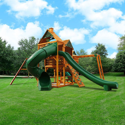 Gorilla Playsets 01-0089-AP Empire Wood Swing Set with 3 Play Decks, 3 Slides, and Monkey Bars, Brown