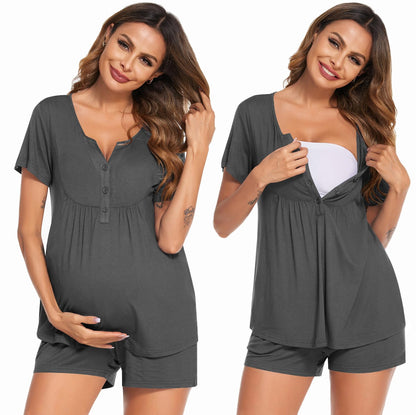 Ekouaer Women's Maternity Nursing Pajama Sets Short Sleeve Postpartum Pajamas Breastfeeding Pregnancy Clothes