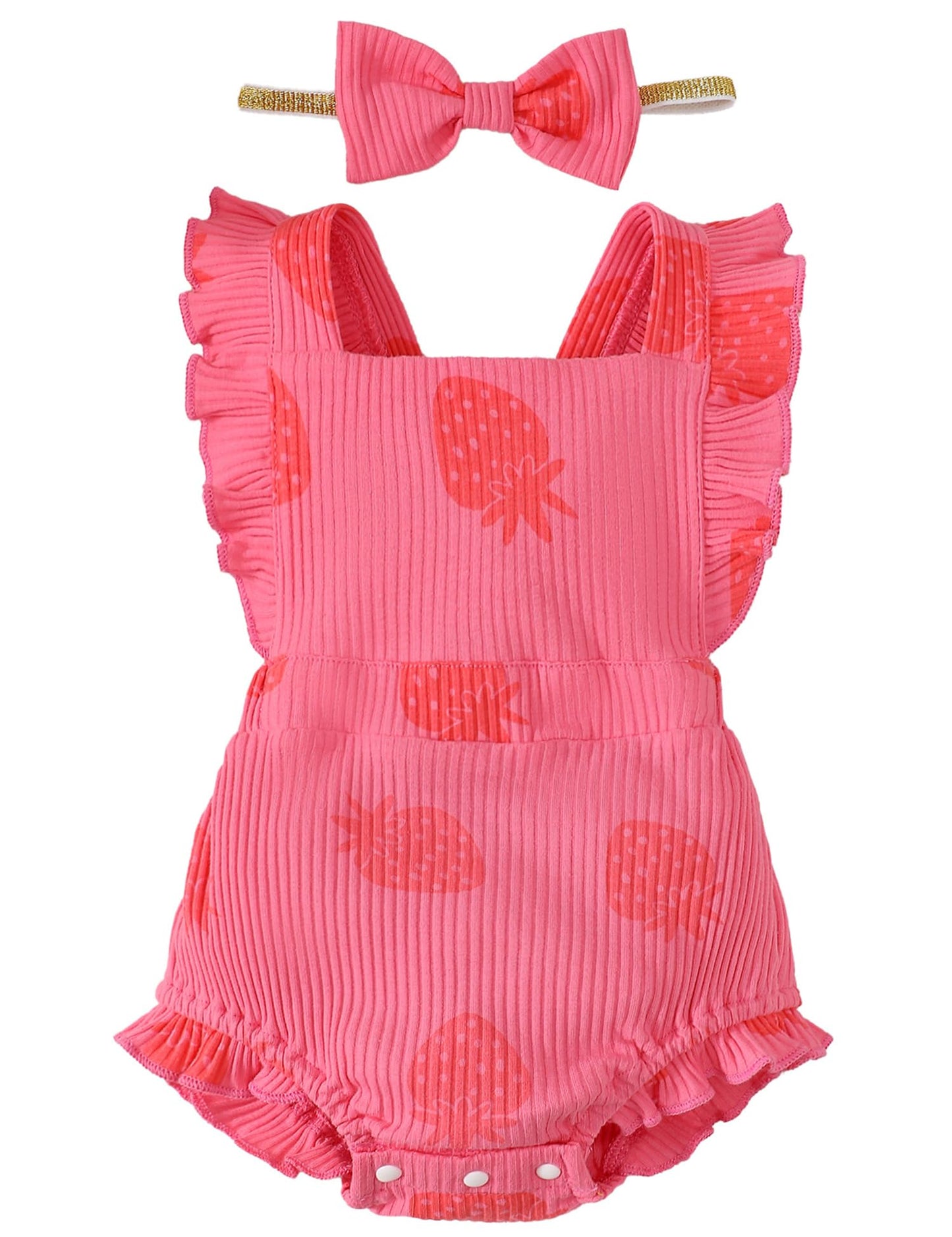 Fullfamous Baby Girl Ruffled Jumpsuit and Headband Set