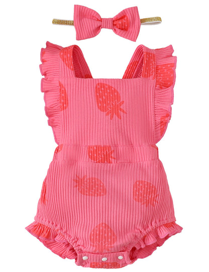 Fullfamous Baby Girl Ruffled Jumpsuit and Headband Set