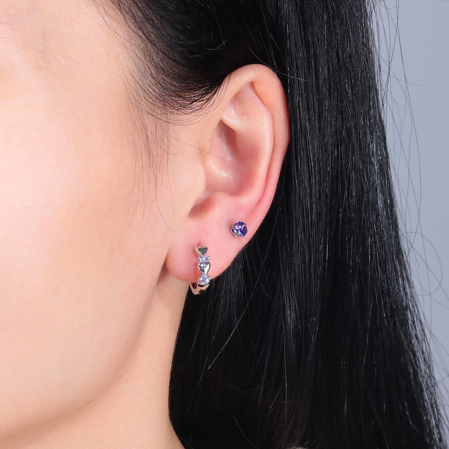 CiNily 14K White Gold Plated Small Hoop Earrings for Women Girls Heart Cubic Zirconia Hypoallergenic Earrings