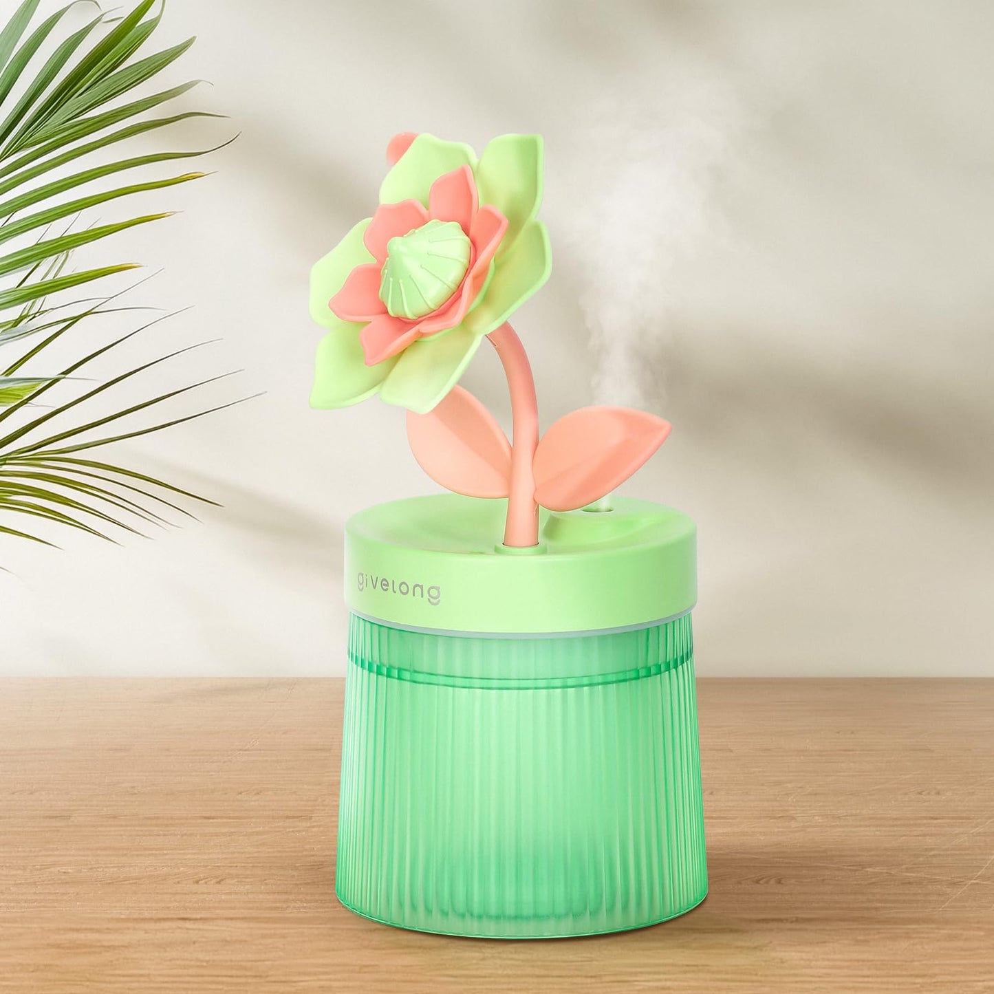 Cute Flower Mini Humidifier, 260ml Gardenia Desktop Humidifiers for Bedroom, Portable Small Cool Mist Humidification for Home, Baby Nursery, Office & Indoor Plants, USB Powered (Pink)