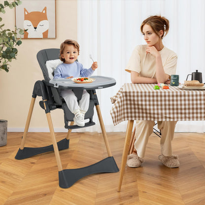 INFANS Baby High Chair, High Chairs for Babies & Toddlers with Adjustable Height Backrest Footrest Removable Tray, Easy to Clean PU Seat Convertible Quick Folding Portable Highchair (Dark Gray)