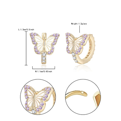 Butterfly Earrings for Women Hypoallergenic CZ 14K Gold Plated Butterflies Huggie Hoop Earring Small Tiny Hoops