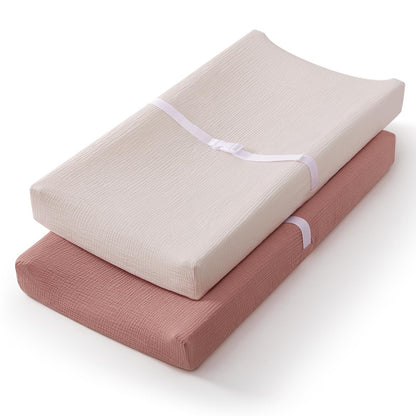 Blissful Diary Muslin Changing Pad Cover for Girls Boys, Ultra Soft Breathable Cotton, Baby Diaper Change Table Pad Covers, 2Pack (Roman Green&Leaf)