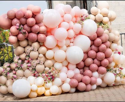Dusty Pink Balloon Arch Kit Double Stuffed Blush Rose Nude Brown Balloon Garland 112pcs Matte Pastel Neutral Balloons for Boho Bridal Shower Baby Shower Birthday Theme Party Decoration