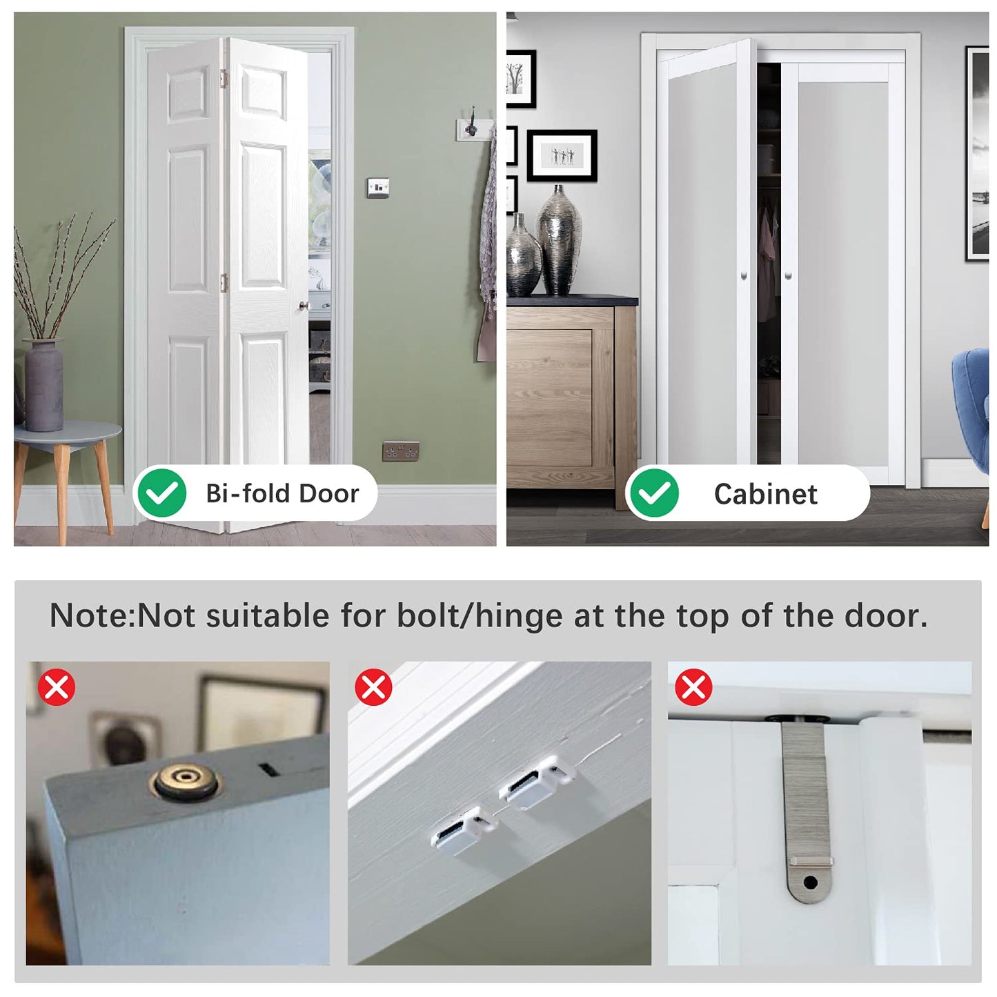 Metal Bifold Door Lock - Double Door Child Safety Locks Keep Toddler, Cats&Dogs Out of Closets, Cabinets, Pantry - No Need Install (1PC)