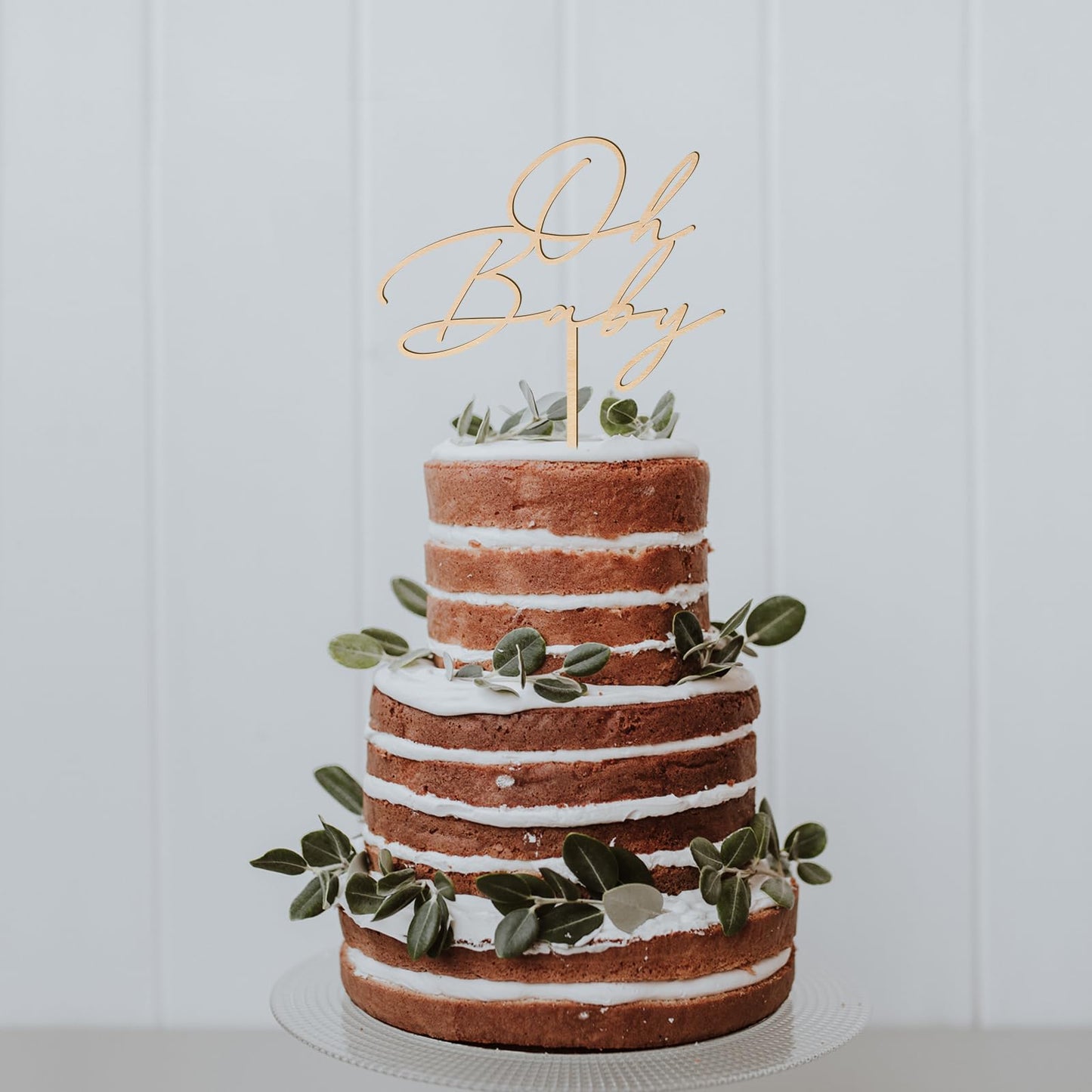 Oh Baby Cake Topper in Wood Greeny Baby Shower Cake Topper Decoration