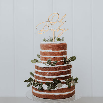 Oh Baby Cake Topper in Wood Greeny Baby Shower Cake Topper Decoration