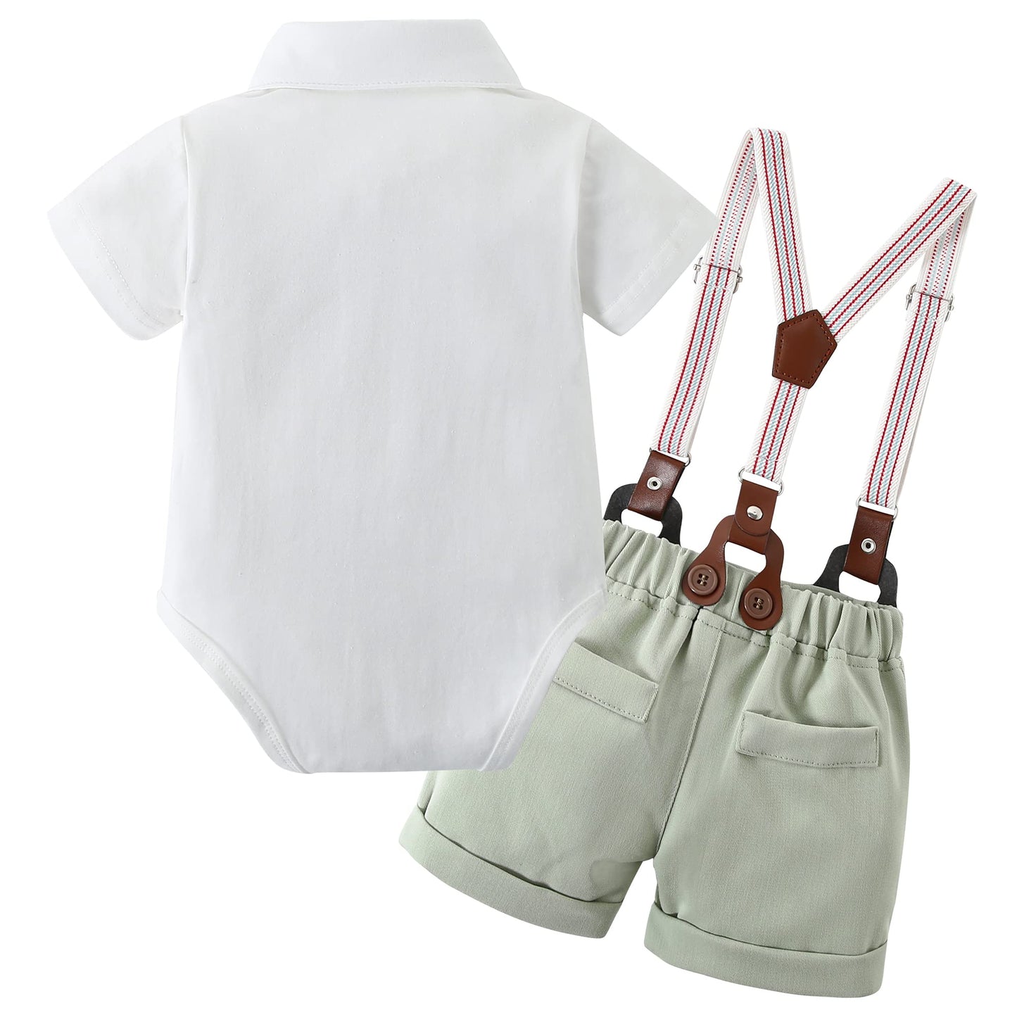 WESIDOM Baby Boy Clothes Suit 0-24 Months Gentleman Outfits, Short Sleeve Dress Romper+Bowtie+Detachable Suspender Shorts Set