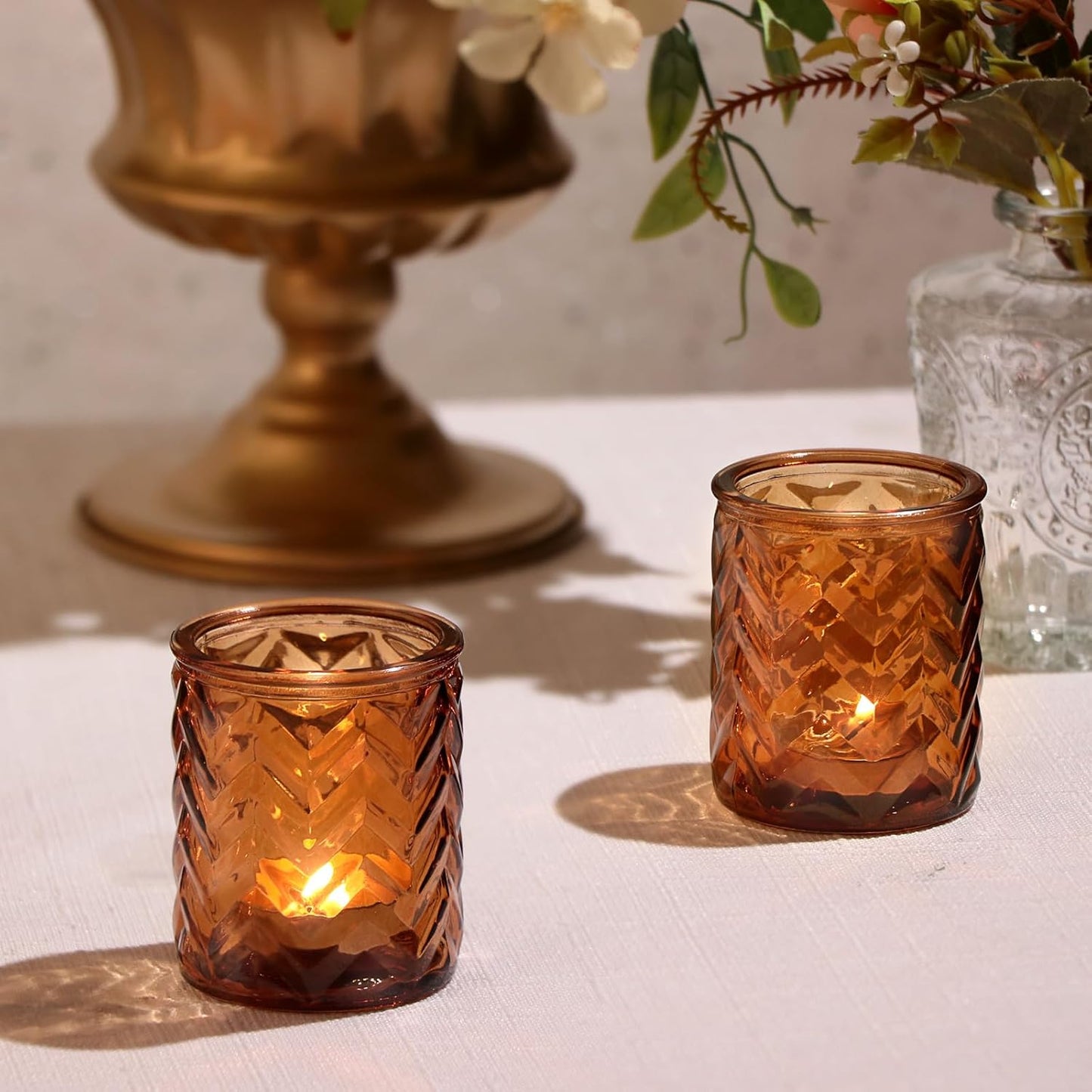 LAMORGIFT 12 PCS Blue Tealight Holders - Blue Votive Candle Holders for Wedding Party Decorations - Bulk for Wedding Reception, Bridal Shower, Baby Shower Party Decor
