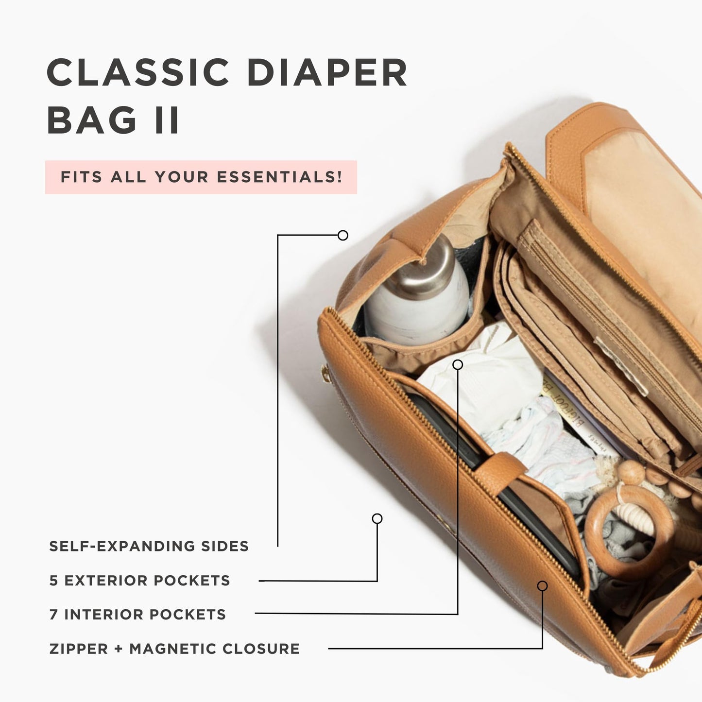 Freshly Picked Classic II Diaper Bag Backpack, Wipeable Vegan Leather With Changing Pad (Sage Green V2)