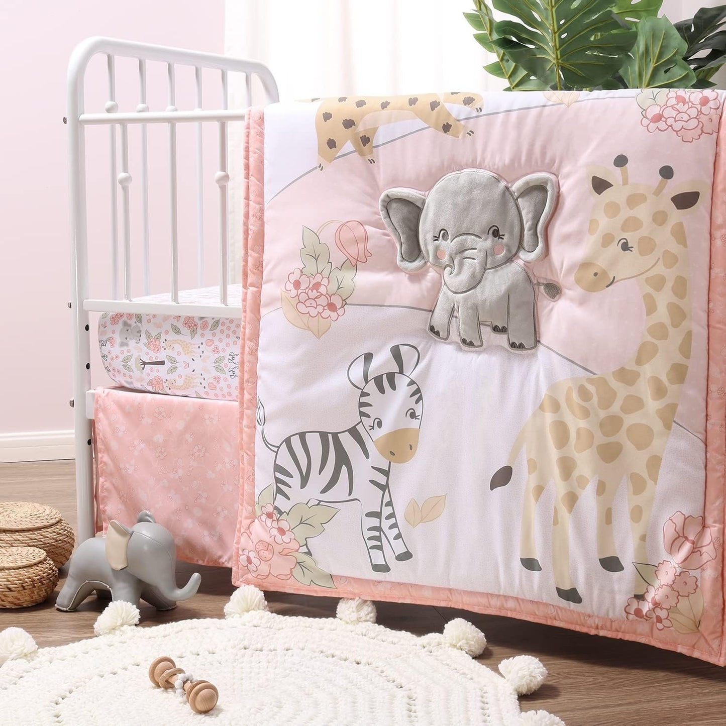 The Peanutshell 3 Piece Baby Crib Bedding Set for Girls - Newborn, Infant & Toddler Nursery Bed Set Decor with Fitted Crib Sheet, Dust Ruffle Comforter - Wildest Dreams