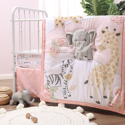 The Peanutshell 3 Piece Baby Crib Bedding Set for Girls - Newborn, Infant & Toddler Nursery Bed Set Decor with Fitted Crib Sheet, Dust Ruffle Comforter - Wildest Dreams