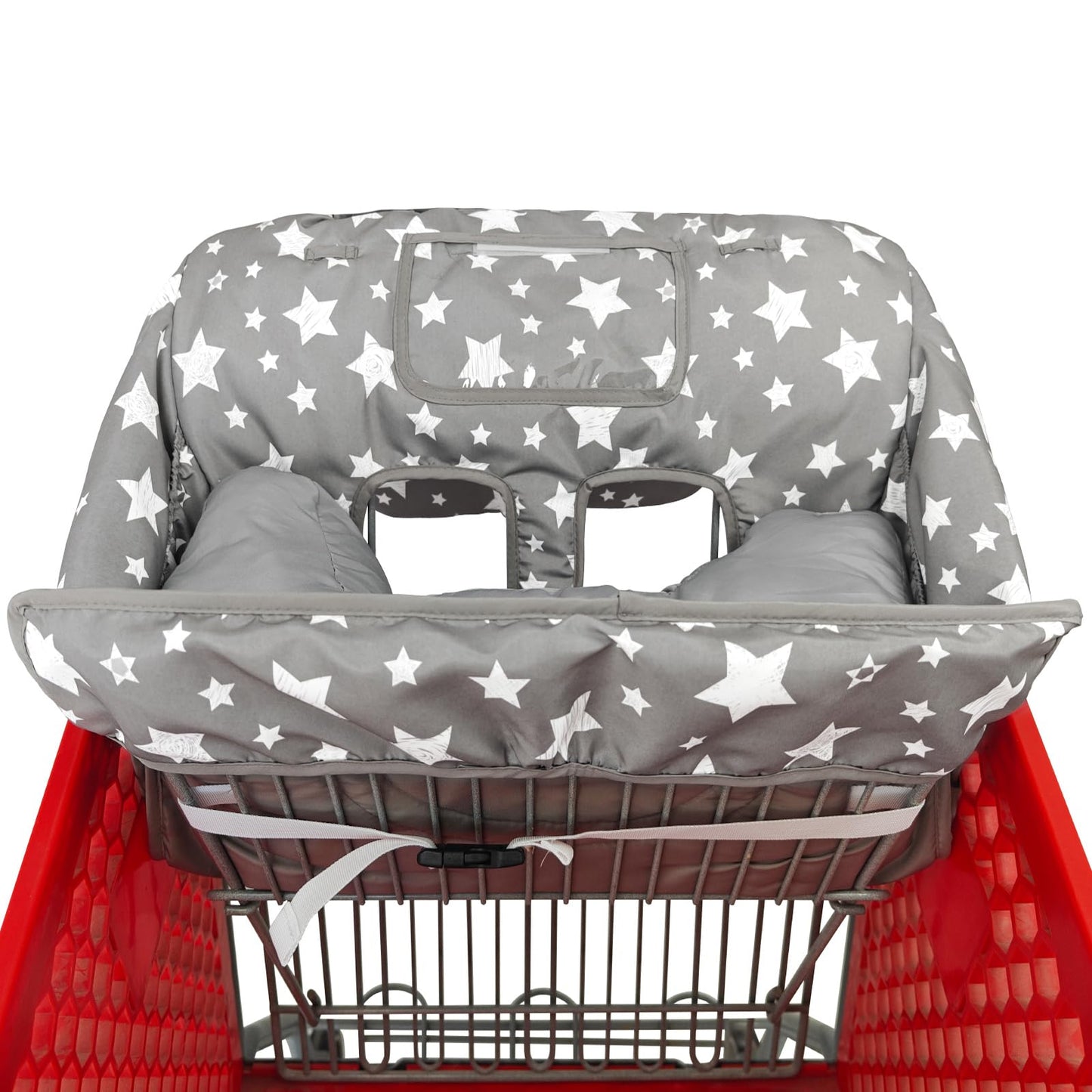 Soft Pillow Attached 2-in-1 Shopping Cart and High Chair Cover for Baby, Cotton Padded Cart Cover, Fold'n Roll Style, Portable with Carry Bag (Blue Elephant)