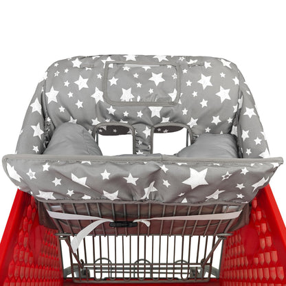 Soft Pillow Attached 2-in-1 Shopping Cart and High Chair Cover for Baby, Cotton Padded Cart Cover, Fold'n Roll Style, Portable with Carry Bag (Blue Elephant)