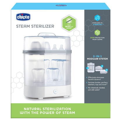 Chicco Advanced Electric Steam Sterilizer & Dryer for Baby Bottles, Feeding Accessories and More | Eliminates 99.9% of Germs | 4 Programming Options | 2 Configurations | Automatic Shut-Off