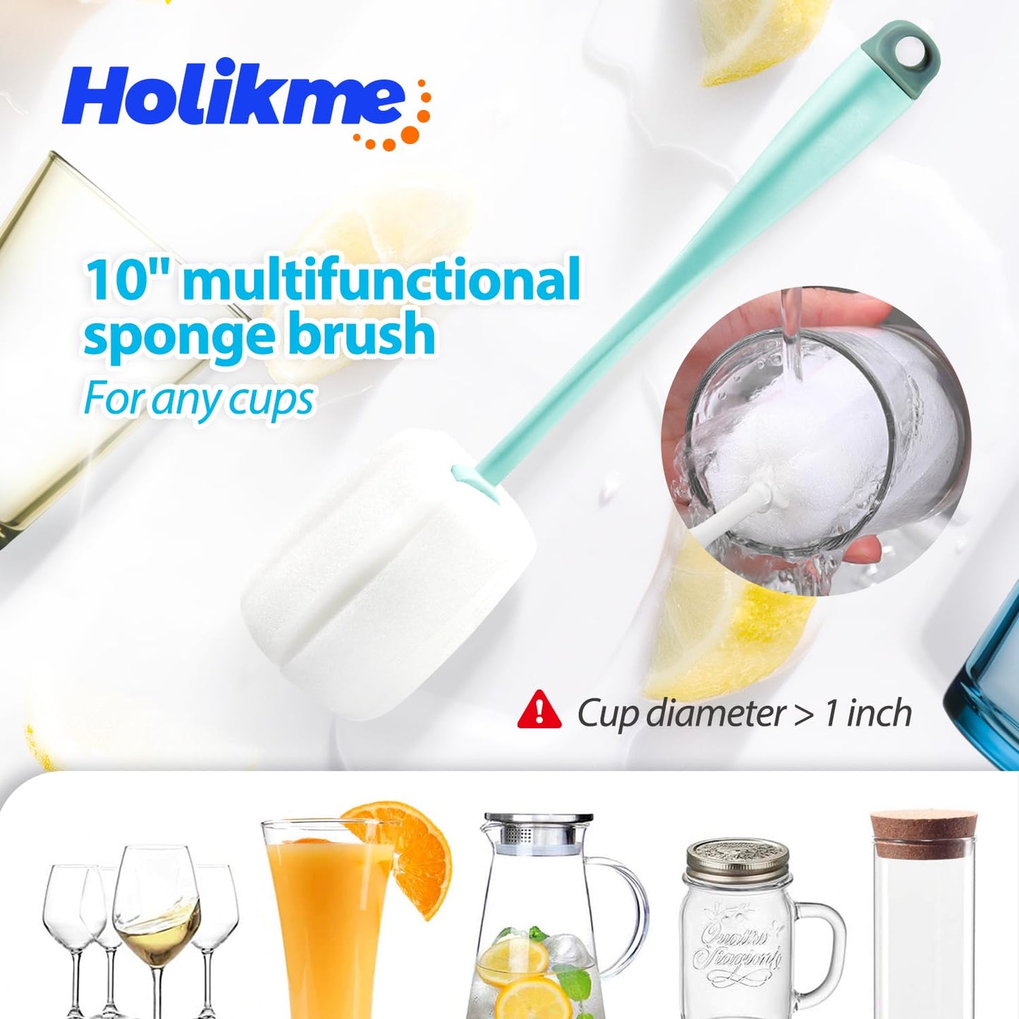 Holikme Bottle Brush Tube Cleaning Lab Set with Long Handle, Cup Cleaner for Washing Narrow Neck Beer Wine Decanter Pipes Lids Sinks Cap Covers, White