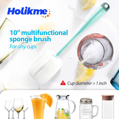 Holikme Bottle Brush Tube Cleaning Lab Set with Long Handle, Cup Cleaner for Washing Narrow Neck Beer Wine Decanter Pipes Lids Sinks Cap Covers, White