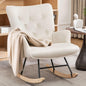 Rocking Chair for Nursery, Comfy Velvet Fabric Glider Rocker, Reading Chair with Support Seating and Side Pockets, Rocking Recliner Chair for Living Room, Bedroom, Balcony, Creamy Beige