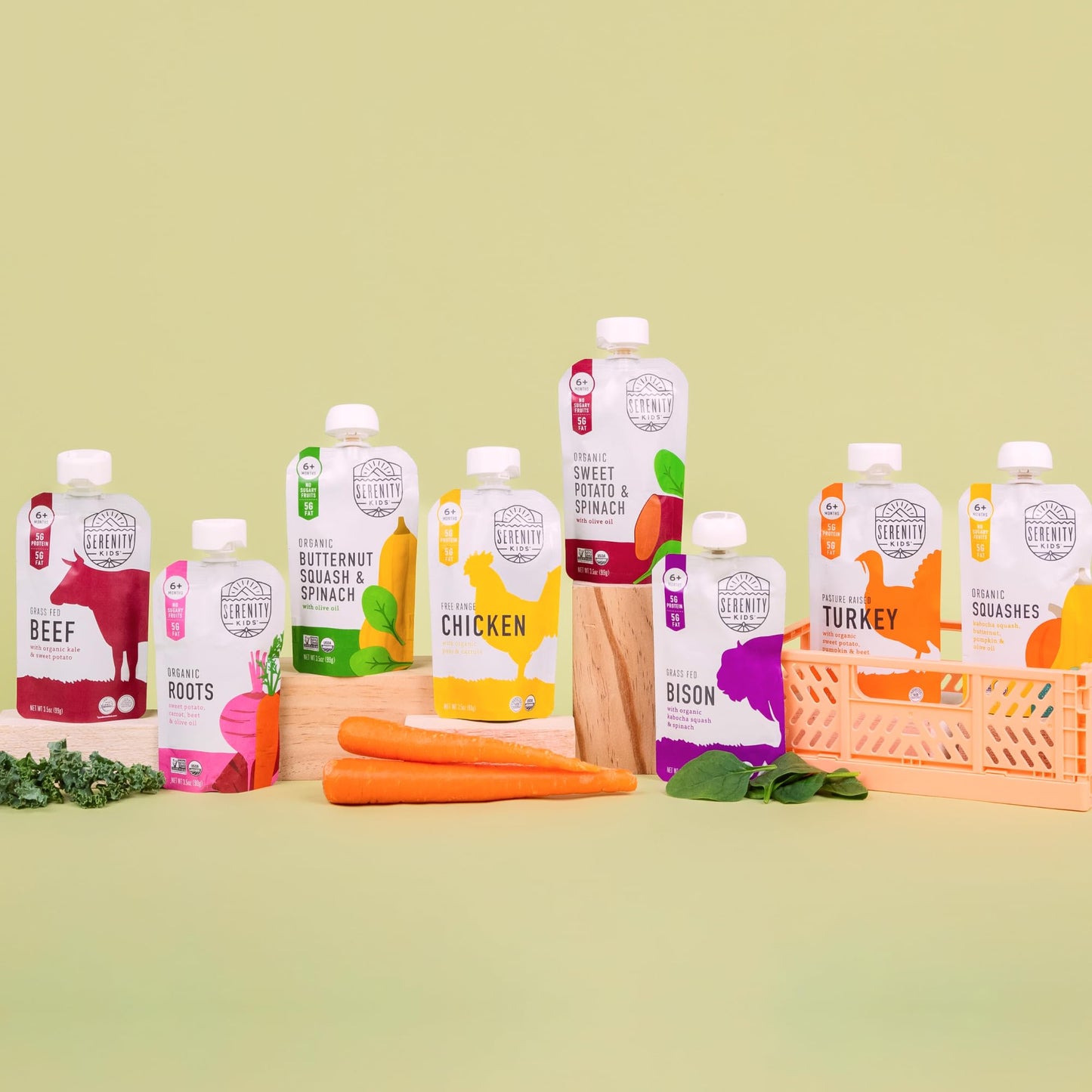 Serenity Kids 6+ Months Baby Food Pouches - Puree with Ethically Sourced Meat & Organic Veggies - 3.5 Ounce BPA-Free Pouch - Variety Pack, 8 Count - Baby Food Meat