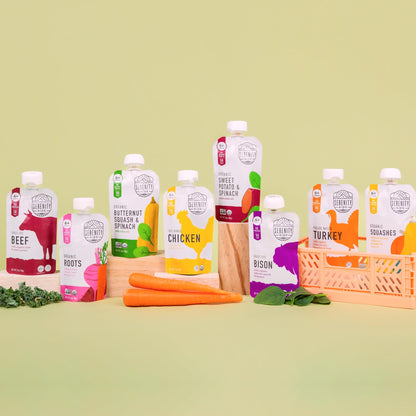 Serenity Kids 6+ Months Baby Food Pouches - Puree with Ethically Sourced Meat & Organic Veggies - 3.5 Ounce BPA-Free Pouch - Variety Pack, 8 Count - Baby Food Meat