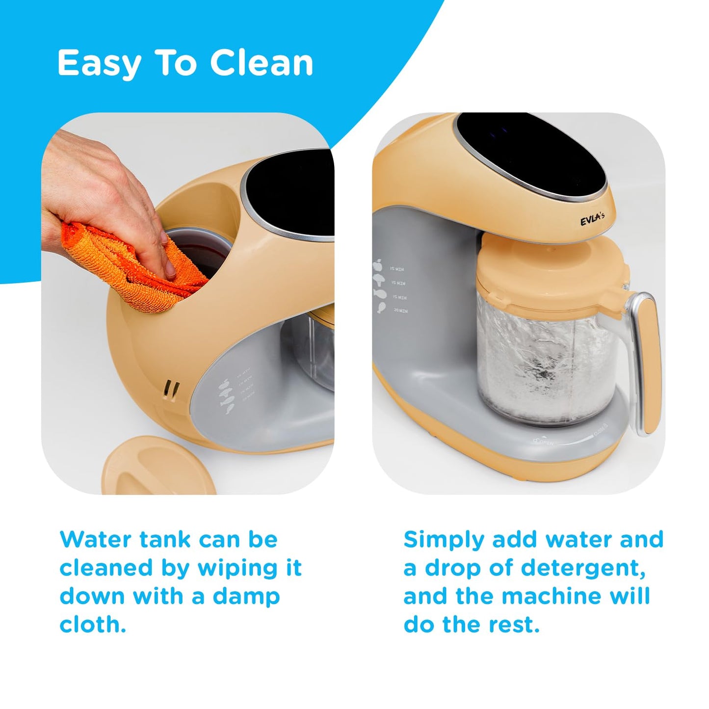EVLA'S Baby Food Maker, Steamer, Blender, Baby Food Processor for Healthy Homemade Baby Food in Minutes, Touch Screen with 6 Reusable Food Pouches, Baby Registry Essential, White