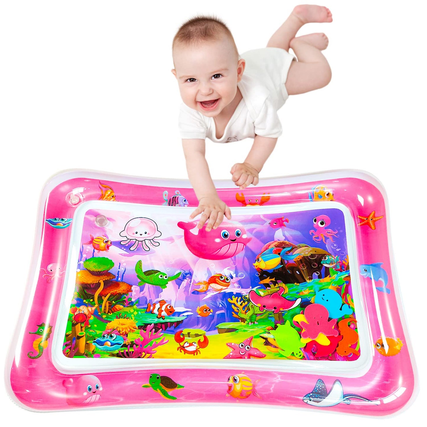 ZHUYNXIR Extra Big Infant Toys, Tummy time mats,Tummy time Toys, Baby Pink Water Play mat, Fun Early Development Activity Play Center for Newborn, Pink 39.5x31.5 in.