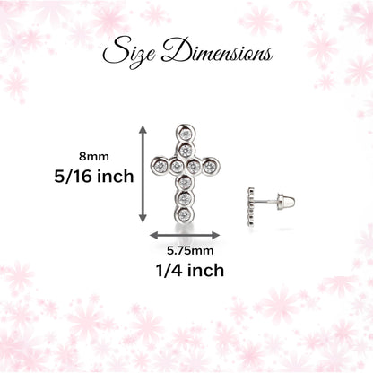 Cherished Moments Children's Sterling Silver or Gold-Plated Cross Earrings with CZs and Safety Screw Backs for Baptism, Christening and First Communion Gifts for Girls
