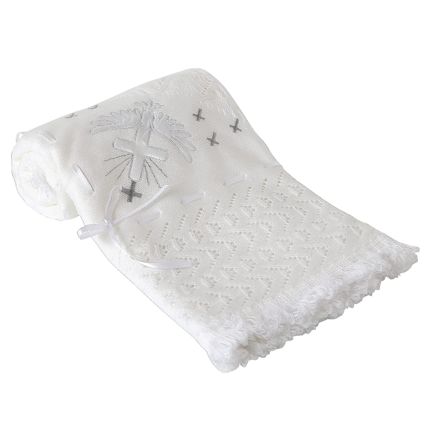 Booulfi Knit White Baby Blankets Neutral,Crib Stroller Newborn Blankets for Boys Girls,Cotton Lace Crochet Winter Blanket Nursery Blanket New Baby Essentials, 38X39