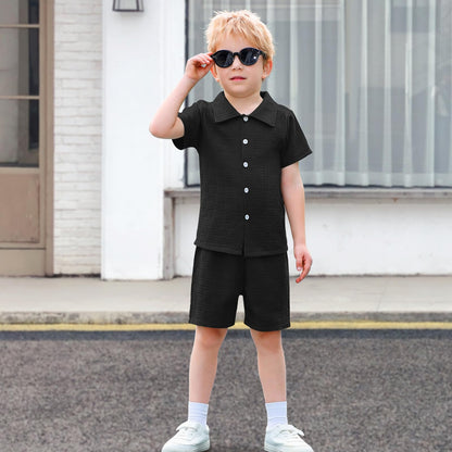 U·nikaka Baby Boys 2 Piece Summer Outfits Casual Toddler Short Sets Little Boys Button Down Shirts Tops and Shorts 2-6Y