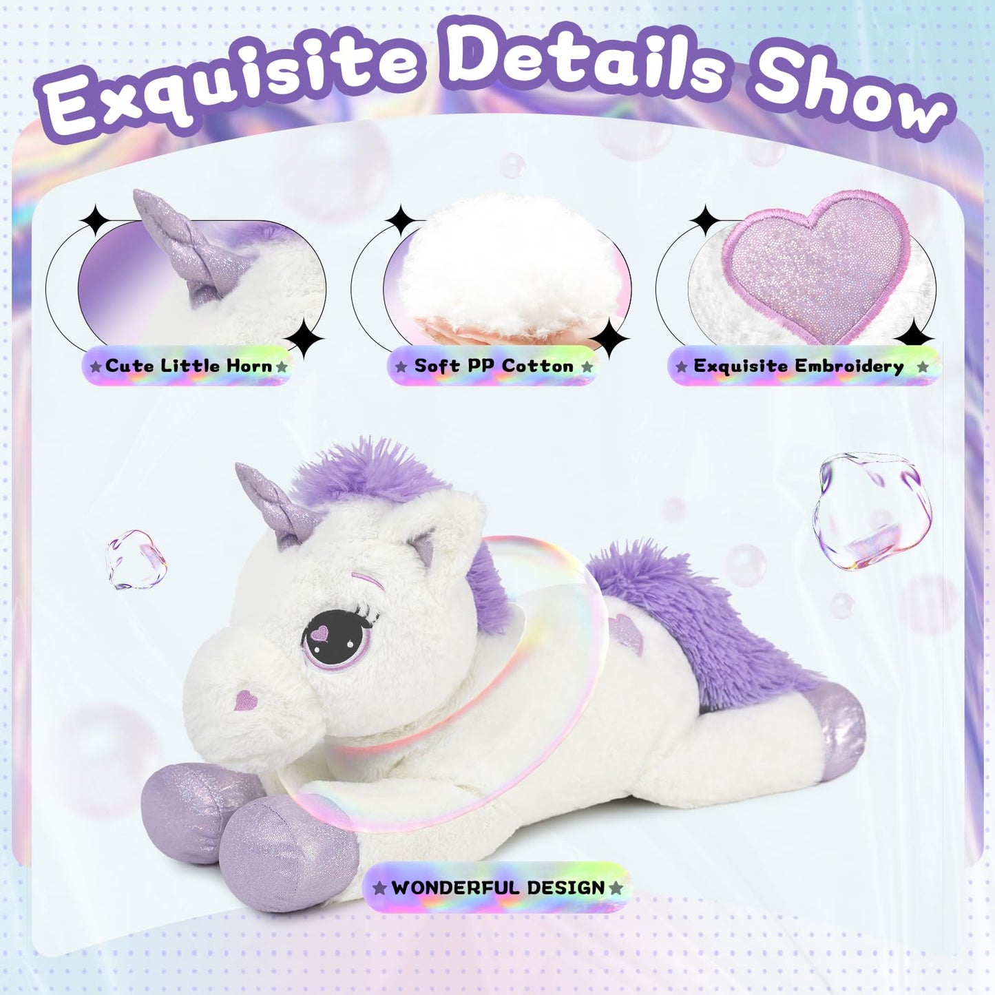 43" Giant Unicorn Stuffed Animal, Unicorn Plush Pillow Toys Big Plushy Fluffy, Gift for Girls Kids Boys Girlfriend, White & Purple