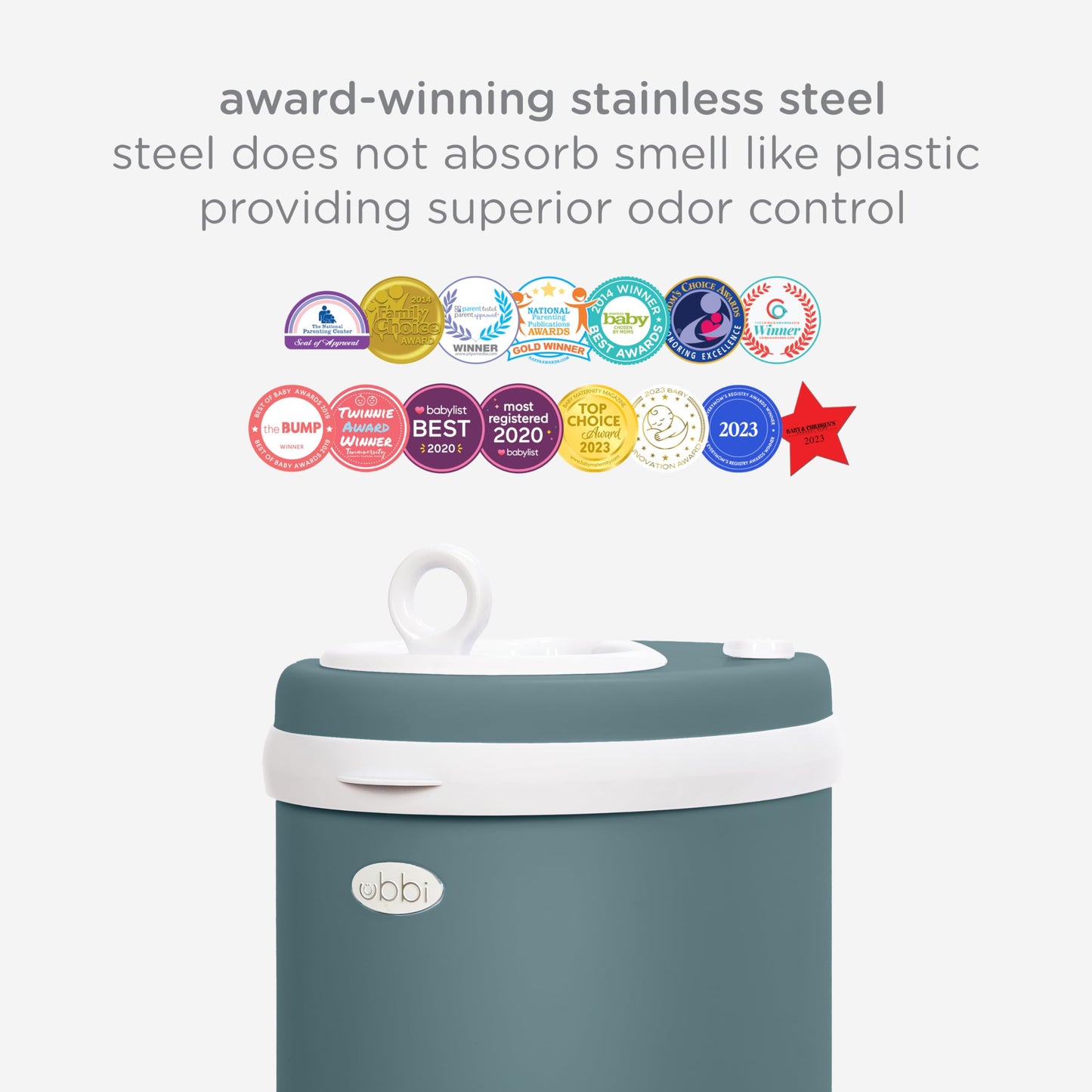 Ubbi Steel Diaper Pail, Odor Locking, No Special Bag Required, Award-Winning, Registry Must-Have, White