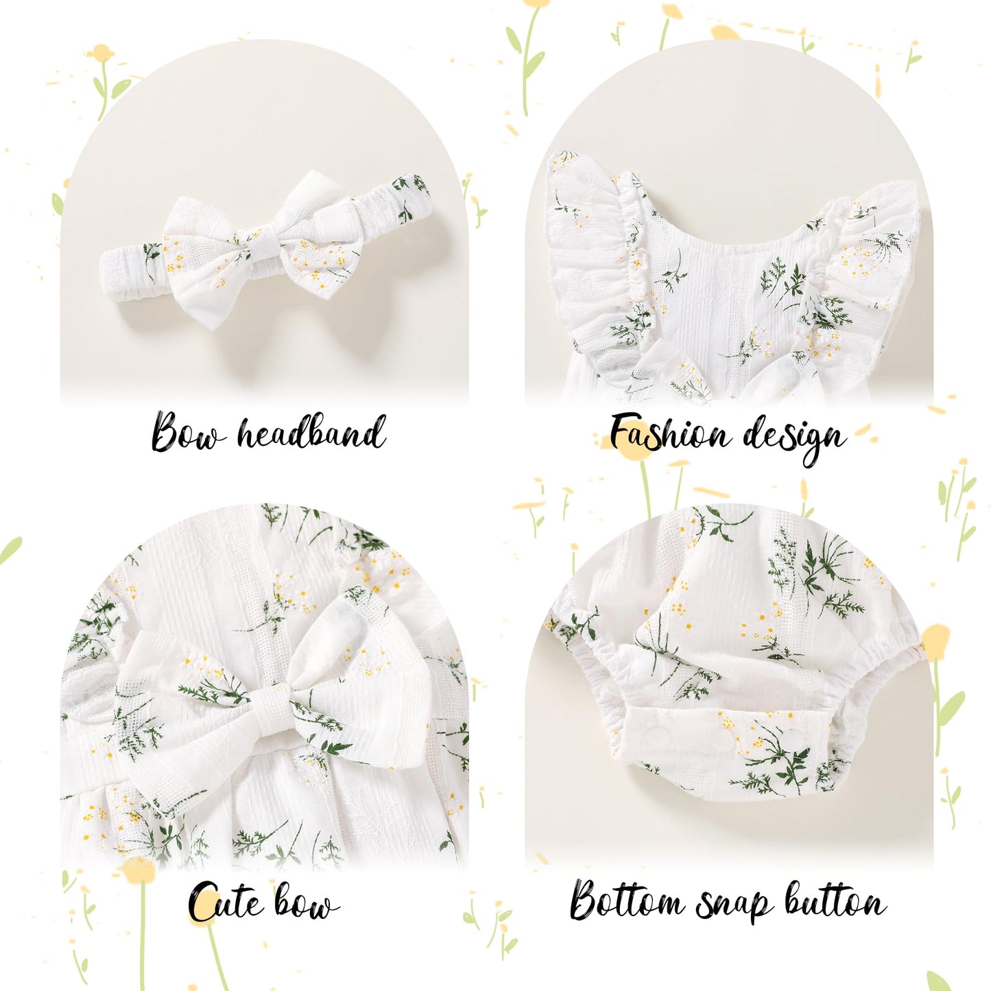 YOUNGER TREE Newborn Baby Girl Clothes Ruffle Sleeve Rompers Infant Backless Floral Jumpsuit Summer Outfits with Headband