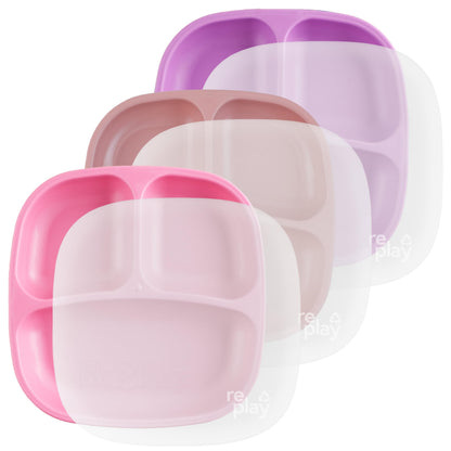 Re-Play Toddler Plates with Dividers - Deep-Walled 3 Compartments Divided Plates for Kids - Dishwasher & Microwave Safe - Made in USA - Set of 3-7.37" x 7.37" x 1.25" - Princess
